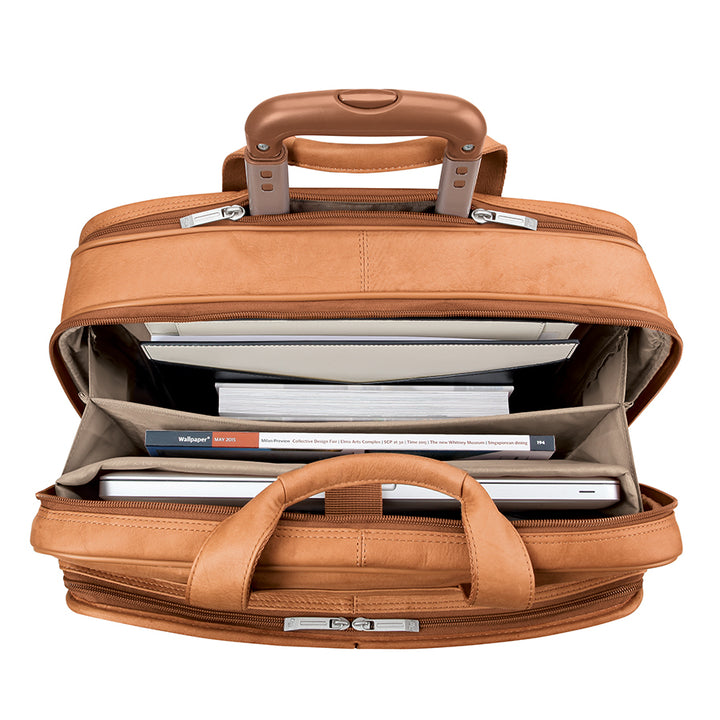 Walker Brown Leather Rolling Briefcase