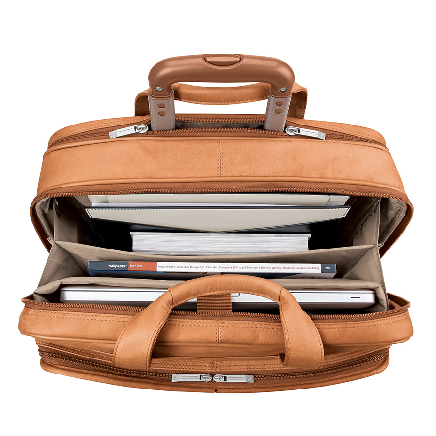 Walker Brown Leather Rolling Briefcase